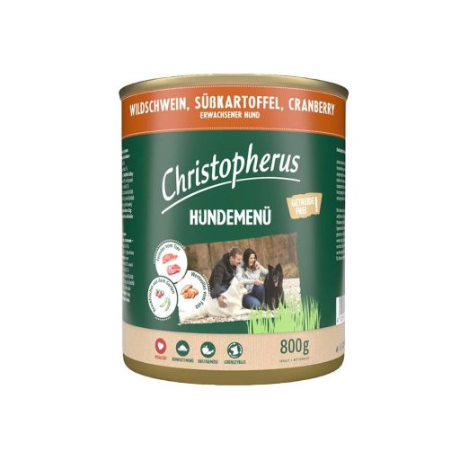 Christopherus Dog konzerv menü Vaddisznó, édesburgonya, áfonya 800g