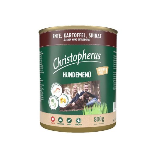 Christopherus Dog konzerv menü Senior, Kacsa, burgonya, spenót 800g