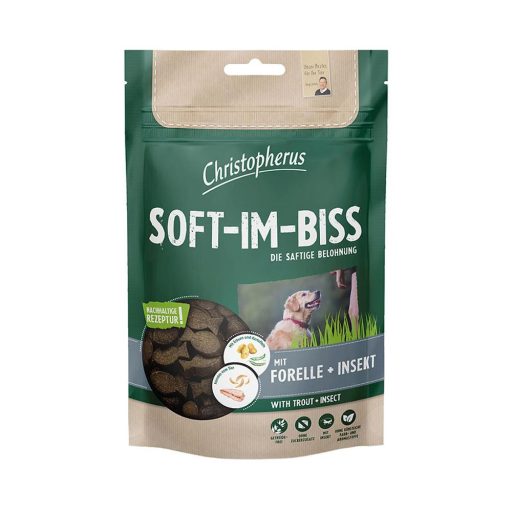 Christopherus Dog Jutalomfalat Grain Free Soft-Im-Biss Pisztráng és Rovar 125g