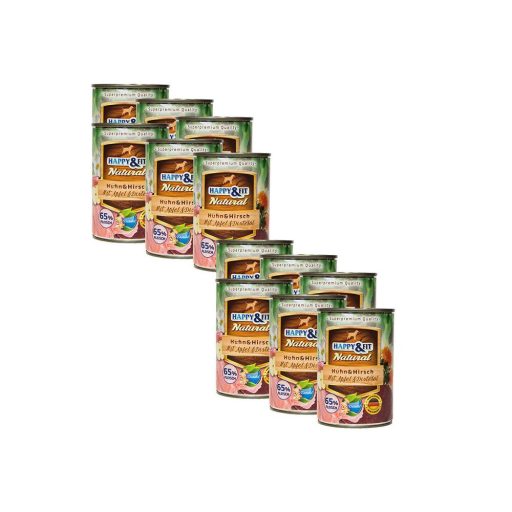 Happy&Fit csirke és szarvashússal, almával 12x400g