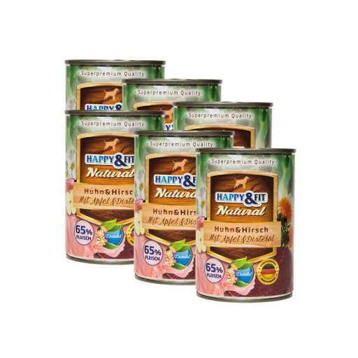 Happy&Fit csirke és szarvashússal, almával 6x400g