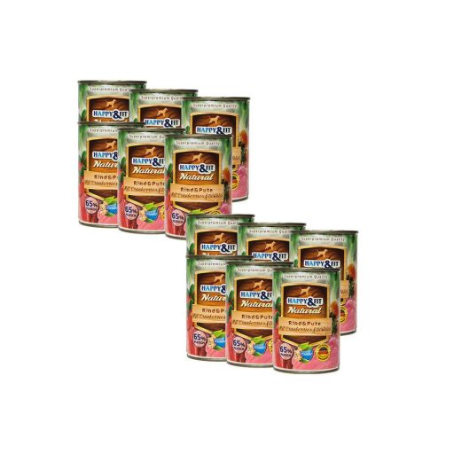 Happy&Fit konzerv marha és pulykahússal, vörösáfonyával 12x400g