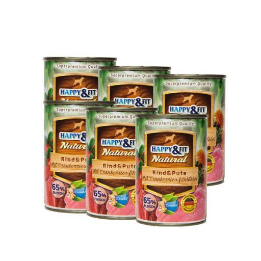 Happy&Fit konzerv marha és pulykahússal, vörösáfonyával 6x400g