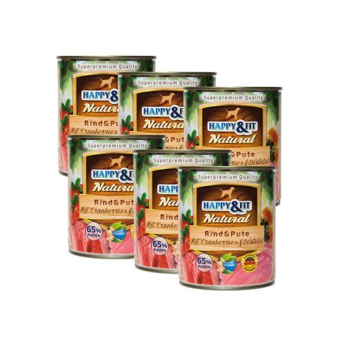 Happy&Fit konzerv marha és pulykahússal, vörösáfonyával 6x800g