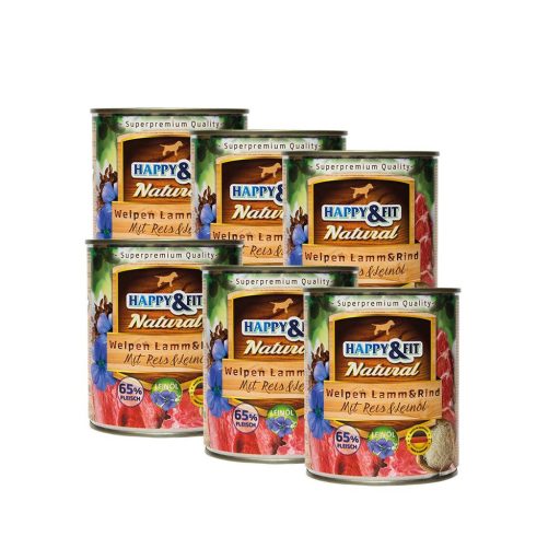 Happy&Fit Kölyök bárány és marhahússal és lenmagolajjal 6x800g