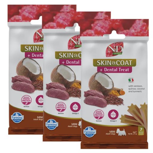 N&D Quinoa Jutalomfalat Skin&coat Szarvas Mini, 3x60g