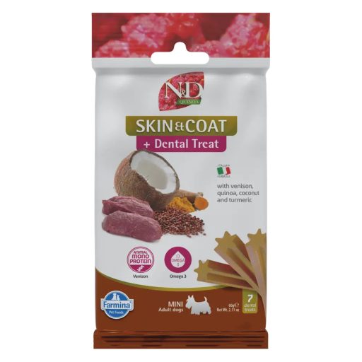N&D Quinoa Jutalomfalat Skin&coat Szarvas Mini, 60g