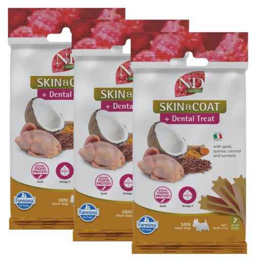 N&D Quinoa Jutalomfalat Skin&coat Fürj Mini, 3x60g