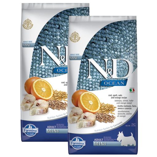 N&D Dog Ocean Tőkehal és Narancs Adult Mini, tönköly, zab 7kg