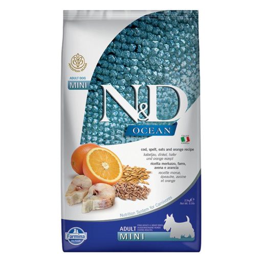 N&D Dog Ocean Tőkehal és Narancs Adult Mini, tönköly, zab 7kg