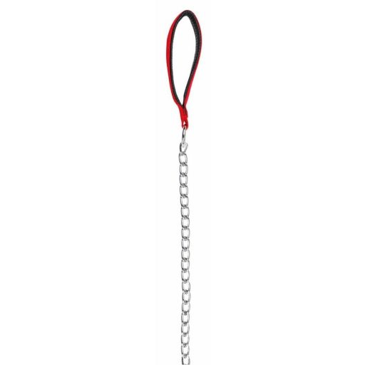 Póráz láncos textil fogóval piros
