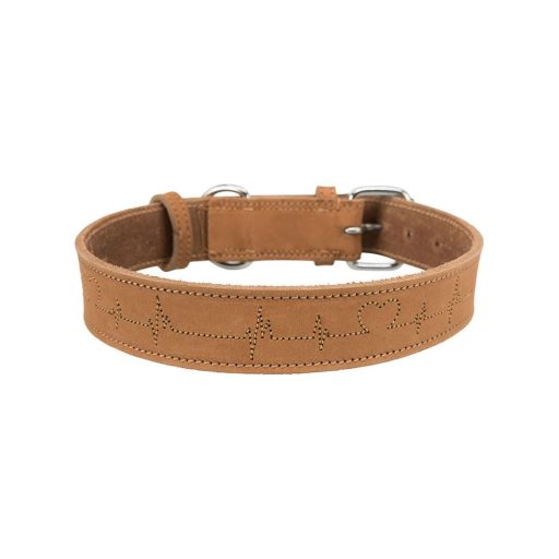 Rustic bőr nyakörv "Szívverés" L-XL, barna