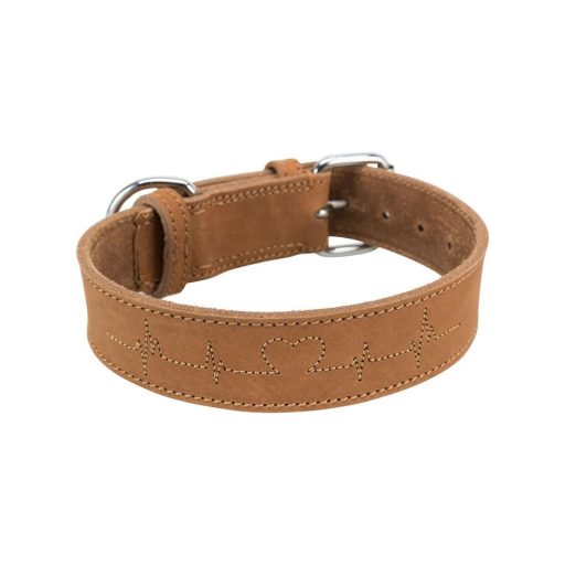 Rustic bőr nyakörv "Szívverés" L-XL, barna